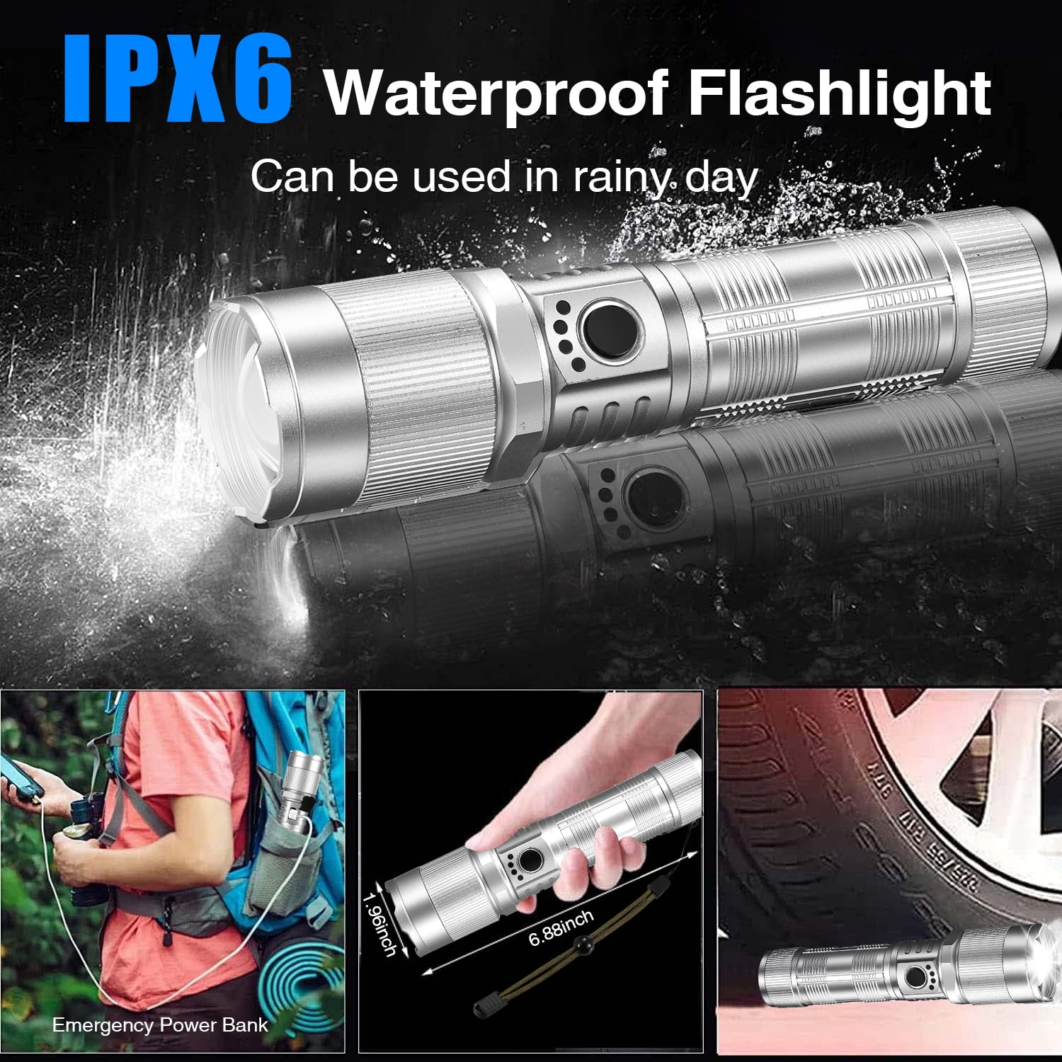 Rechargeable LED Flashlight High Lumens, Zacro 100000 Lumen Super Bright  Flashlight with 7 Modes and COB Sidelight, LED Waterproof Handheld  Flashlight for Emergencies, Camping, Home 