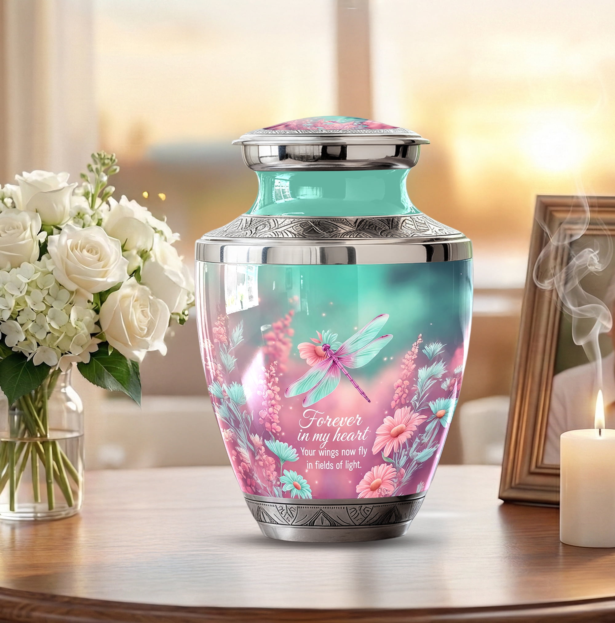 Dragonfly Urns for Ashes Adult Female - Large Urns for Human Ashes Adult Man - Decorative Urn for Female - Small Ash Holder for Mom & Dad ( Size:- 10" 1Pc, 3" 4Pc )