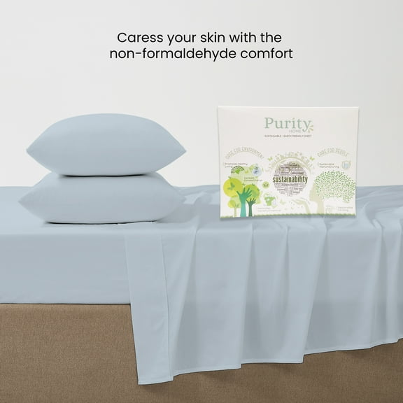 Purity Home 100% Cotton Twin Sheet Set, 400 Thread Count Sateen Green Wrinkle-Resistant 3- Piece Set Light Blue
