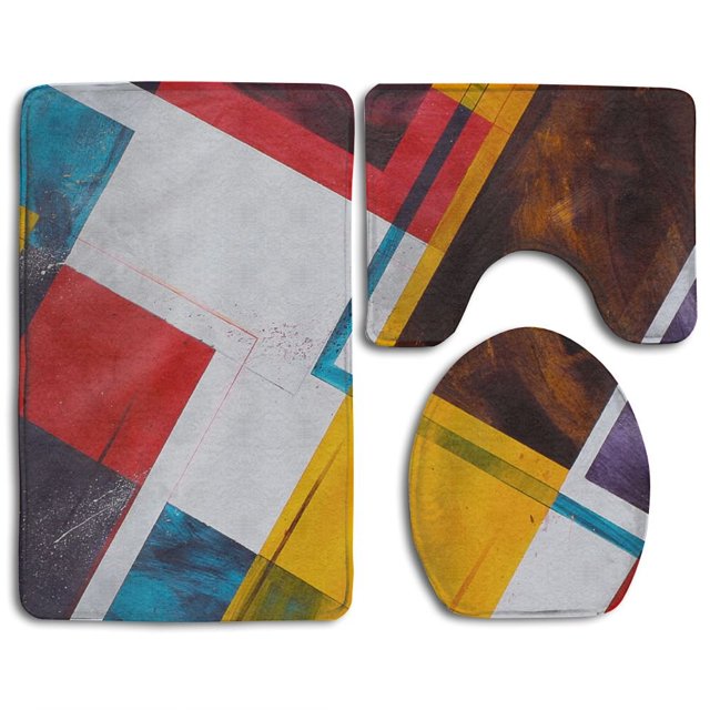 ABPHQTO Líneas de formas coloridas Juego de alfombras de baño de 3 piezas Alfombra de baño Alfombra de contorno y tapa de inodoro ABPHQTO Cont-CHAPPLE-29593