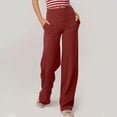 thumbnail image 5 of Women's High Waist Yoga Pants Basic/Side Pockets Casual Solid Color Trousers Wine XL, 5 of 7
