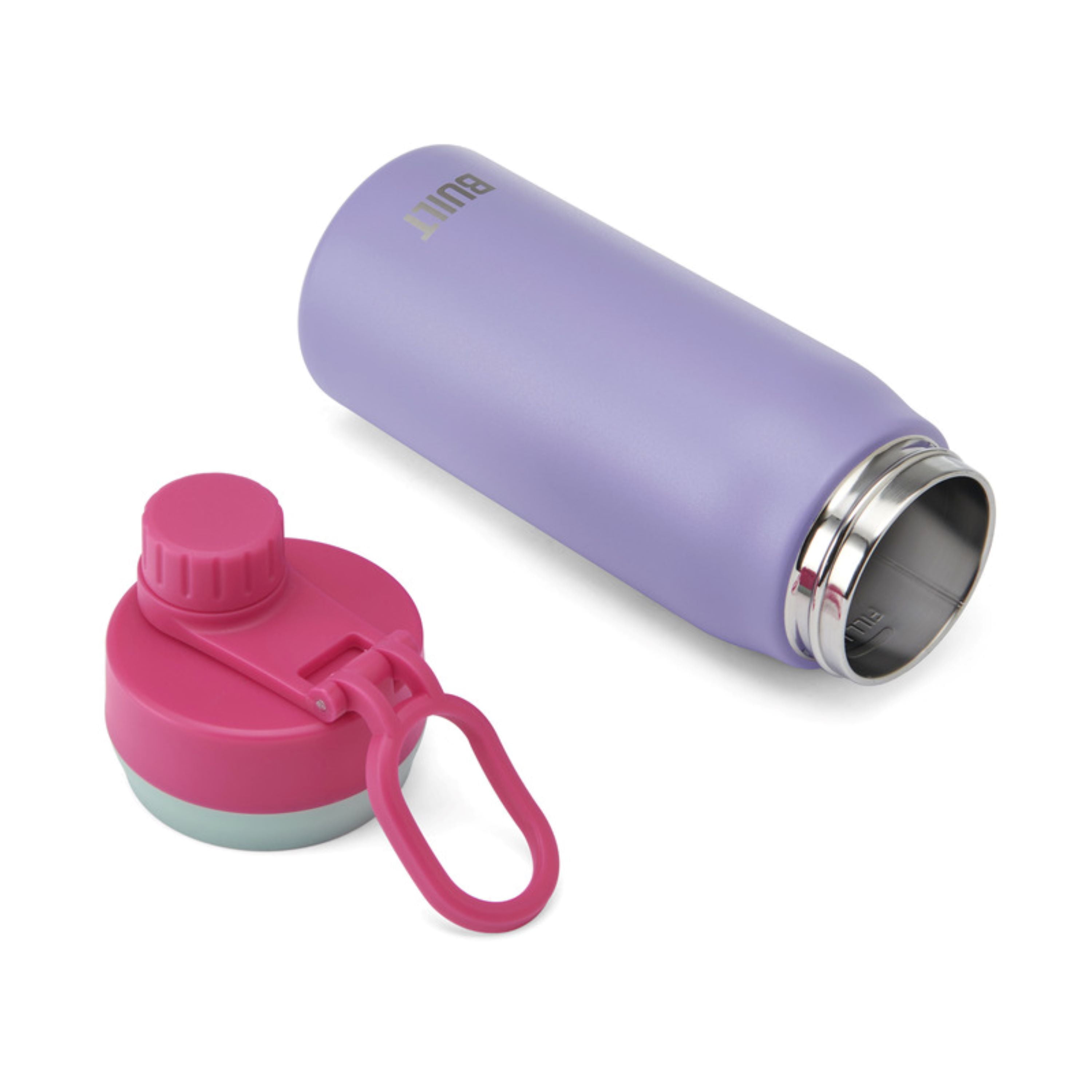 BUILT Cascade 16 oz Stainless Steel Kids Water Bottle with Leakproof Flip-Top Chug Lid, Purple