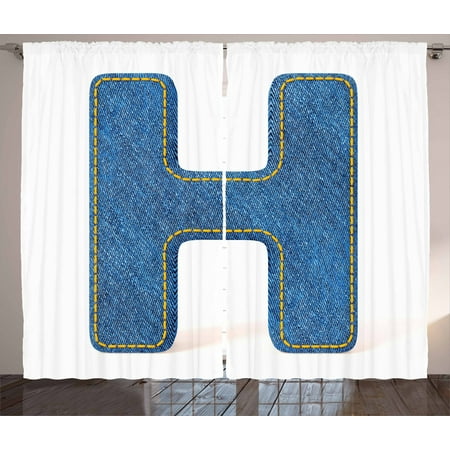 Letter H Curtains 2 Panels Set Denim Letter Design Uppercase H