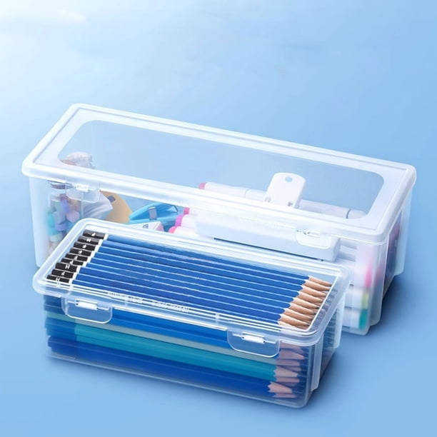 Set transparente de estuche para lápices para estudiantes | Organizador de gran capacidad para bolígrafos y crayones | Caja y bolsa multipropósito de 2 piezas | Diseño de compartimentos de plástico