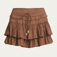 thumbnail image 4 of vigerkar Skirts for Women,Ruffled Tiered Pleated Mini High Waist Skorts (Brown, S), 4 of 6