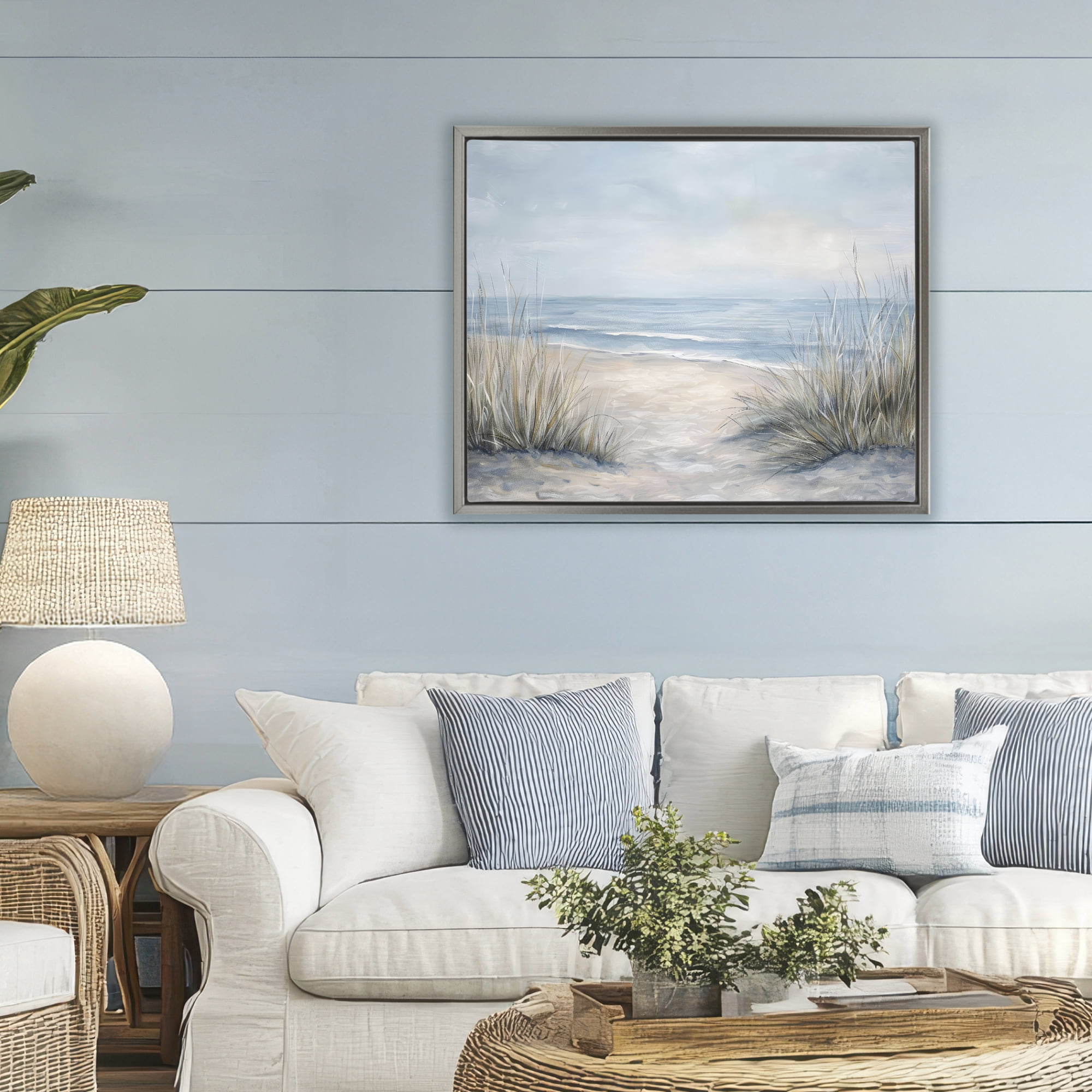 Stupell Industries To The Beach Tranquil Landscape Gray Framed Floater Canvas Wall Art, design by Petal Prints Design