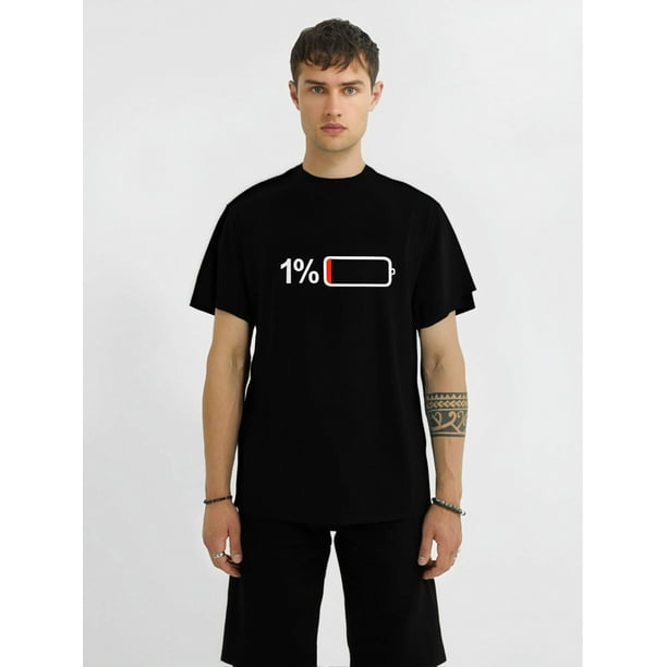 Camiseta informal ligeramente elástica con estampado "Batería baja" para hombre, ropa masculina de verano