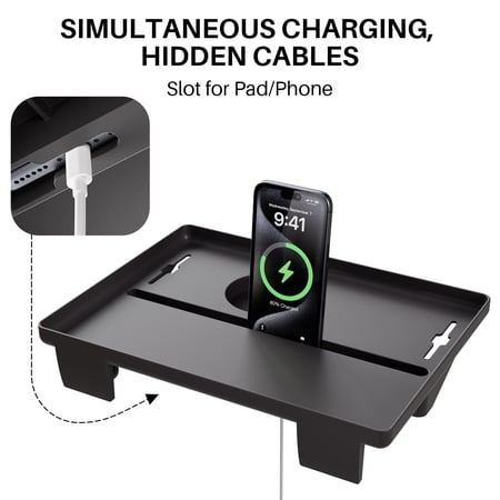JOYMOOP Clip-On Bedside Shelf for Bunk Beds, Dorm Room Essentials, Bedside Caddy, No-Tool Install Bed Side Table Storage for Loft, Platform Beds, Nightstand Caddy for Phone, Glasses, Book, Black