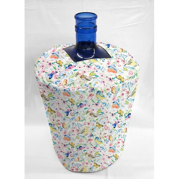 Birds & Butterflies in Blooms Water Bottle Cover by Penny's Needful Things (3 Gallon Cover)(Top Spout) (White)
