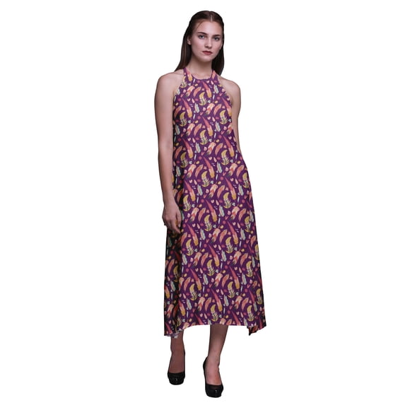Bimba Feather Summer Holiday Party Halter Neck Beachwear Women Backless Dress-X-Small