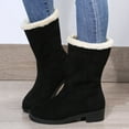 thumbnail image 2 of jsaierl Women's Flock Solid Plus Velvet Round Toe Plus Velvet Up Middle Tube Flat Boots Shoes, 2 of 9