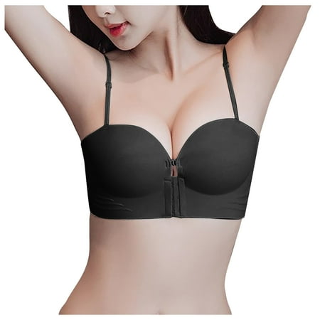 vigerkar Front Closure Push Up Strapless Bras for Women with Straps Seamless No Underwire Half Cup High Support Sexy Bras Black  S