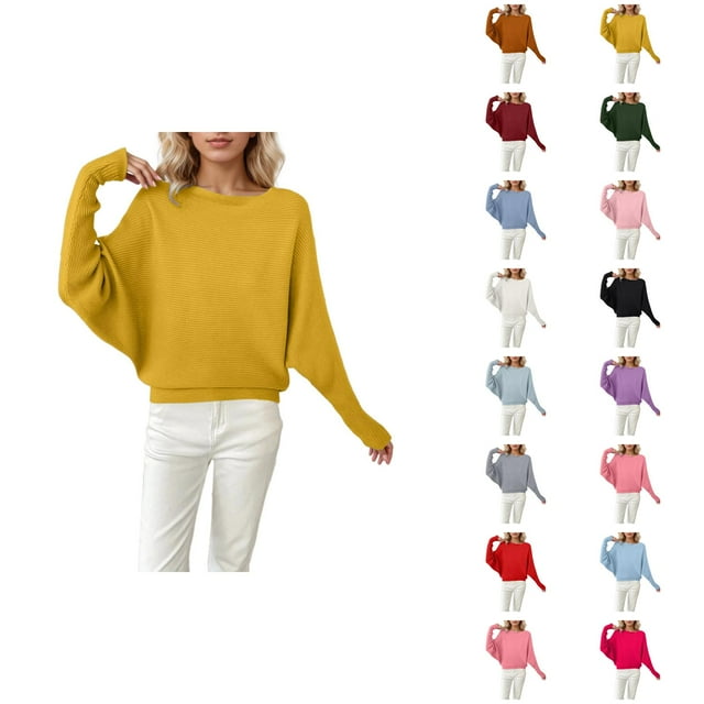 Chandails Surdimensionnés pour Femmes 2026 Automne Hiver Décontracté Manches Chauve-Souris Col Rond Chandail Tricoté