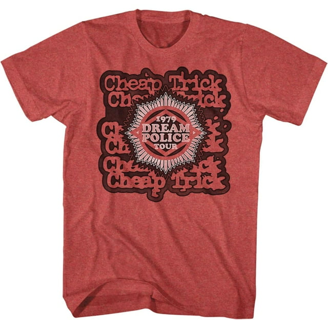 Cheap Trick Dream Police Tour Red Heather Adult Front/Back T-Shirt Tee
