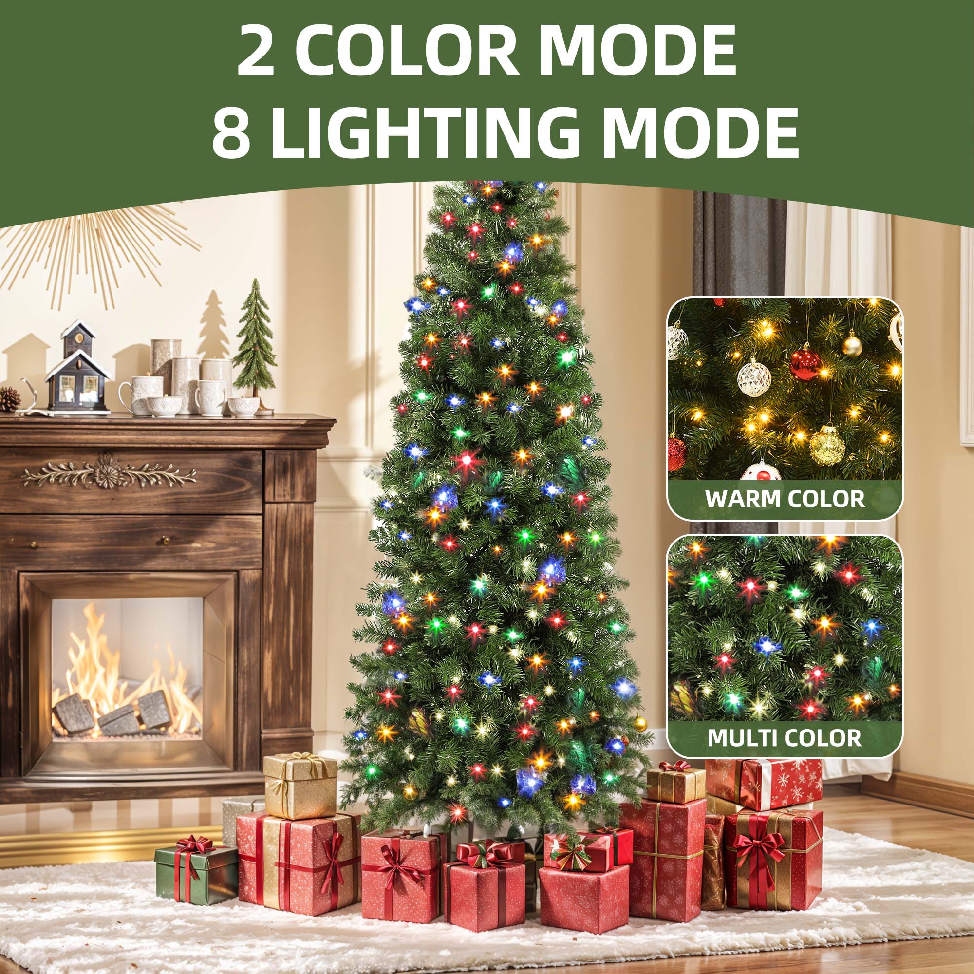 Uforic 7.5 Ft Prelit Pencil Artificial Christmas Tree 350 LED photo 5