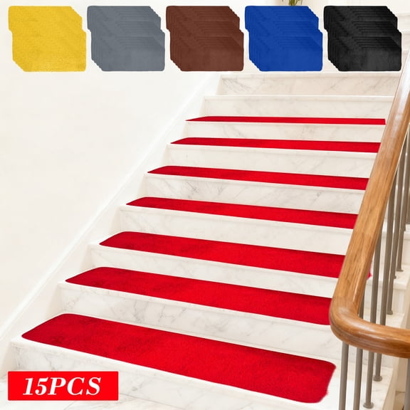 15 Pack Plush Carpet Stair Treads Non Slip Large Size Washable Stair Mats for Indoor Stairs with Gripper Backing for and Pets
