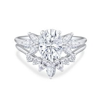 AFFY 3.33 CT Center 10X8MM Oval, Marquise & Round Cut Moissanite Diamond Marquise Cluster Wedding Bridal Ring Set In 10K Solid White Gold-5.5