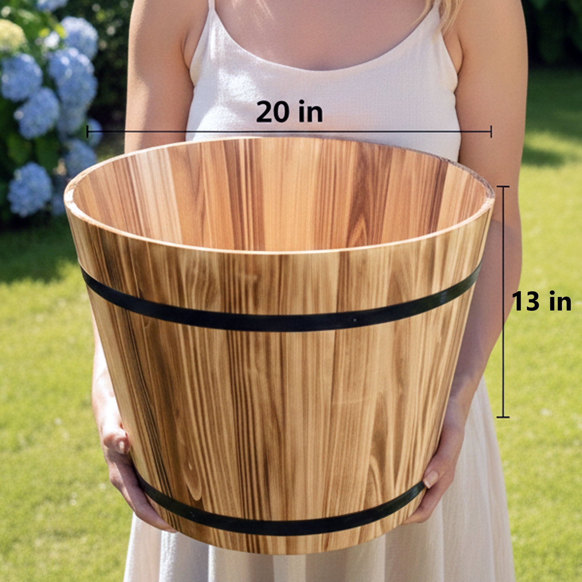 Luxury 20" Real Wood Whiskey Barrel Planter Set of 3 - Carbonized Fir Wood, Weather Resistant, Indoor/Outdoor Flower Pots for Garden Patio - Includes 3-Piece Professional Gardening Tool Kit