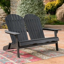 GDF Studio Cartagena Outdoor Acacia Wood Folding Adirondack Loveseat, Dark Gray