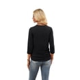 thumbnail image 4 of Womens T-shirt Womens 3/4 Length Sleeve Tops Black T-shirts for Women Summer Tees with Side Shirring, 4 of 7