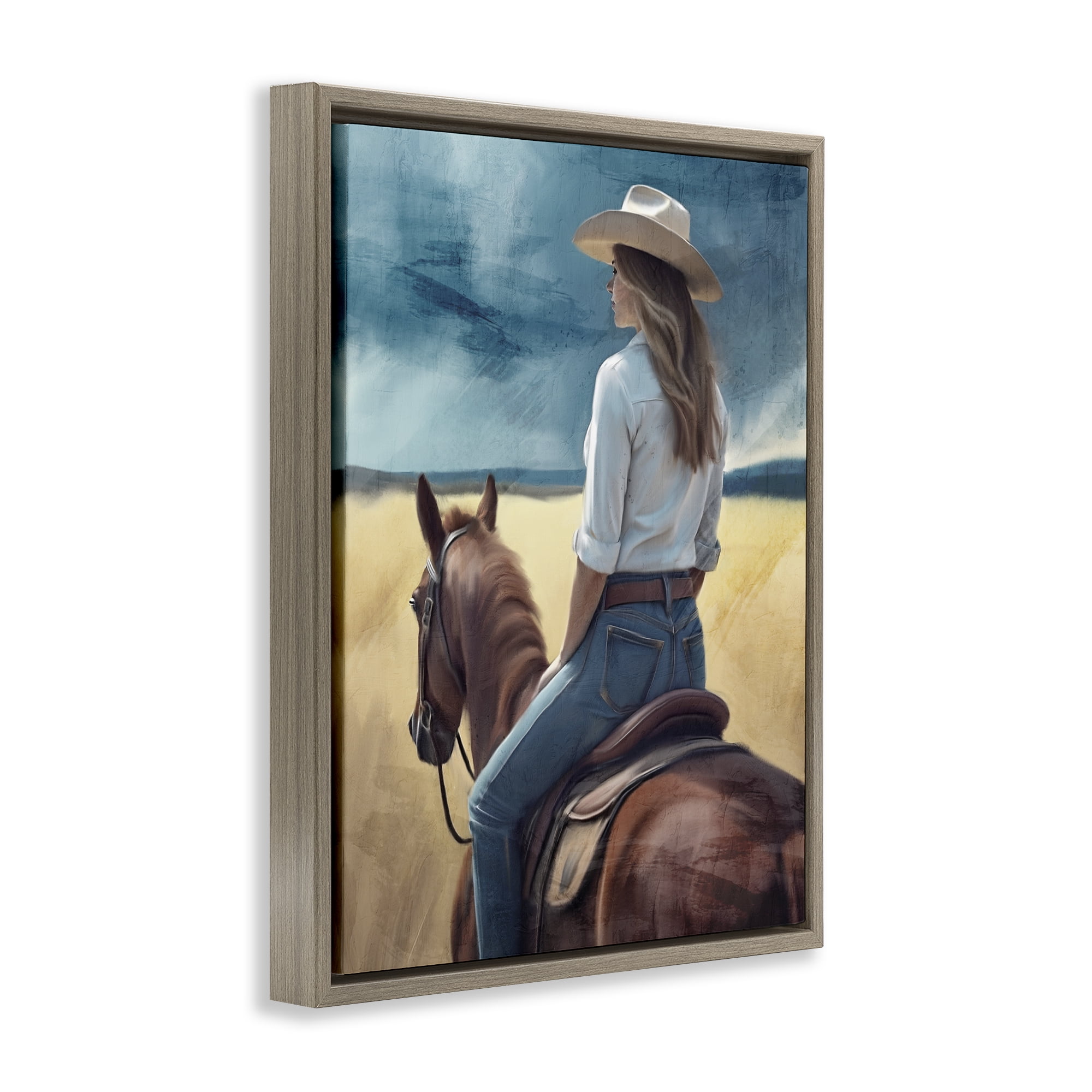Countryside Cowgirl View Brown Framed Floater Canvas Wall Art, design by Kim Allen