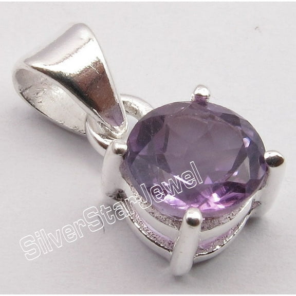 SilverStarJewel 925 Pure Silver High End Purple Amethyst Factory Direct 4-Prong Pendant 0.6"