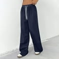 thumbnail image 3 of YIFUNIN Women's Solid Color Elastic Waist Wide Leg Pants, Casual Drawstring Trousers for Lounge Wear, Loose Fit Comfortable Everyday Bottoms,Dark Blue 2XL, 3 of 5