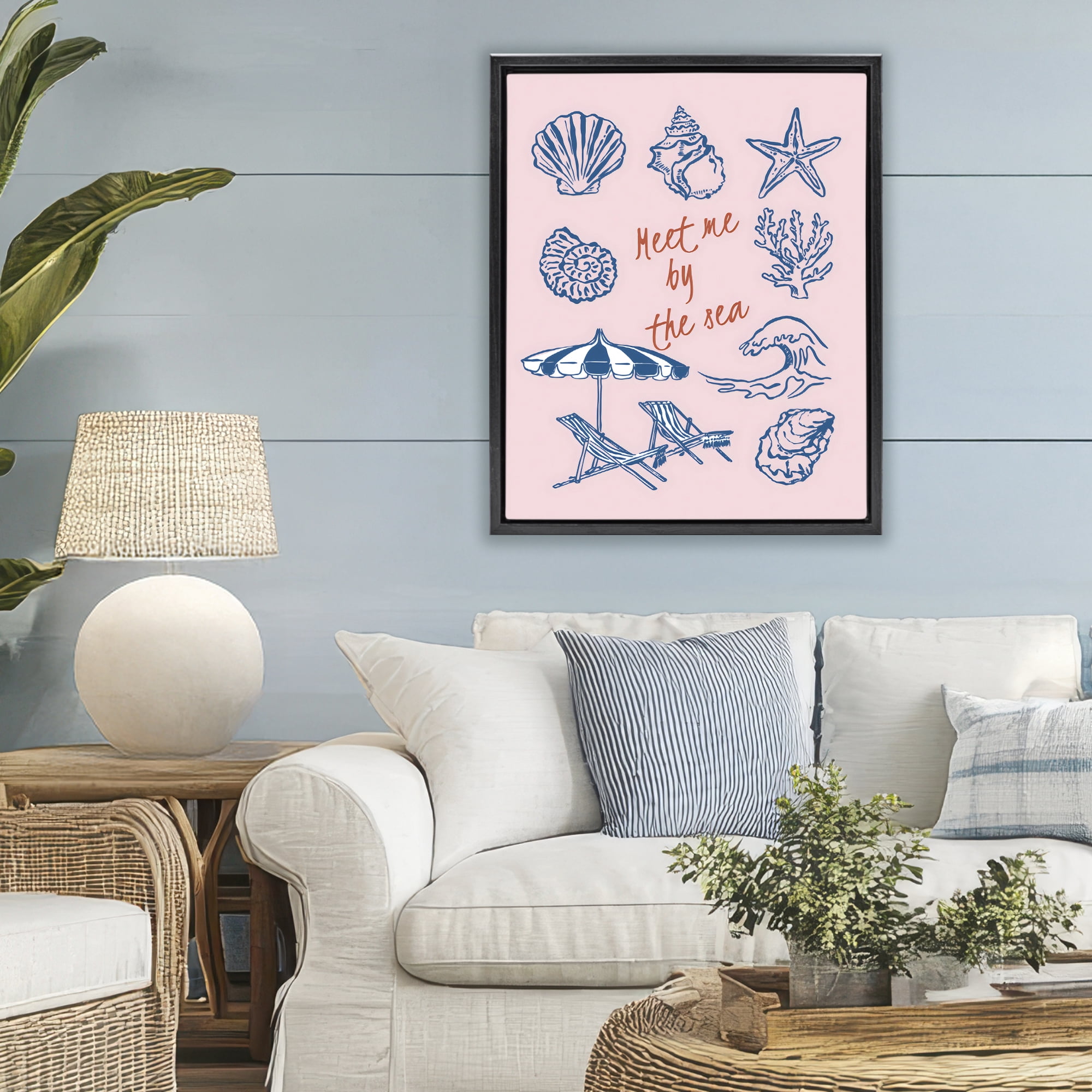 Stupell Industries Meet Me By The Sea Black Framed Floater Canvas Wall Art, design by The Prints Vibe
