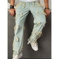 thumbnail image 2 of LMLYSoH Men Jeans, Vintage Frayed Patchwork Loose Casual Jeans Trousers Streetwear for Daily, 2 of 9