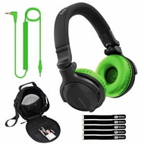Pioneer DJ HDJ-CUE1BT Black Wireless Bluetooth Headphones with Green Ear Pad Accessories Package