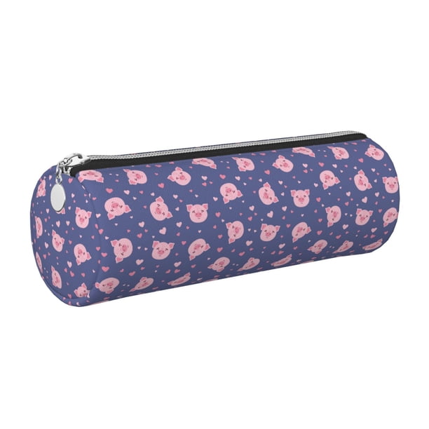 Disketp Cute Pig Estuche Organizador de Lápices de Cuero, Estuche de Oficina con Cremallera para Bolígrafo y Lápiz