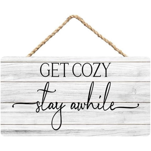 Rustic Wooden Sign Decor - Get Cozy Stay Awhile - Wood Plaque Home & Office Inspirational Gifts Hanging Wall Signs 6x12 IN