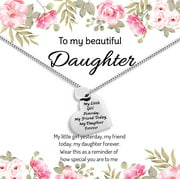 Daughter Necklace Jewelry Gift from Mom or Dad - ''MY LITTLE GIRL YESTERDAY MY FRIEND TODAY MY DAUGHTER FOREVER'' Valentine Heart Pendant Necklace for Teen Girls, Women (Silver Tone)