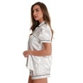 thumbnail image 2 of Just Love Solid Satin Pajama Short Set for Women Sleepwear PJs (Ivory / Black, 1X), 2 of 3