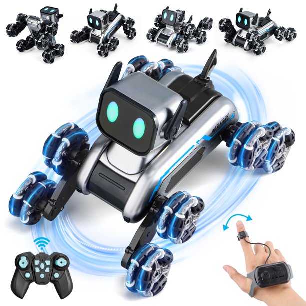 Auto acrobático RC Robot Dog Rasout 8WD con luces LED y música para niños de 8 a 12 años