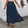 thumbnail image 5 of ClodeEU Women's High Waisted Elastic Waist Boho Maxi Skirt with Pleated Flared Hem ,Casual Long Skirt Navy,Womens Plus M, 5 of 8