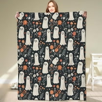 Spooky Ghost Blanket Cute Floral Autumn Flowers Throw Blankets Gifts for Kids Lightweight Soft Fleece Cozy for Sofa Couch Bed Room Travel Birthday Halloween Decor 50x60in