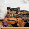 thumbnail image 6 of King Size Fitted Sheet Set - Pumpkins Halloween 3 Piece Bedding Sets 16" Deep Pocket Fitted Sheet with 2 Pillowcases, Black Horror Purple Floral Brushed Microfiber Hotel Luxury Bed Sheets, 6 of 9