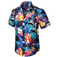 thumbnail image 3 of Camisas hawaianas para hombre, camisa informal de manga corta con estampado floral y botones, estilo tropical, para vacaciones de verano, playa, Aloha, 3 of 5