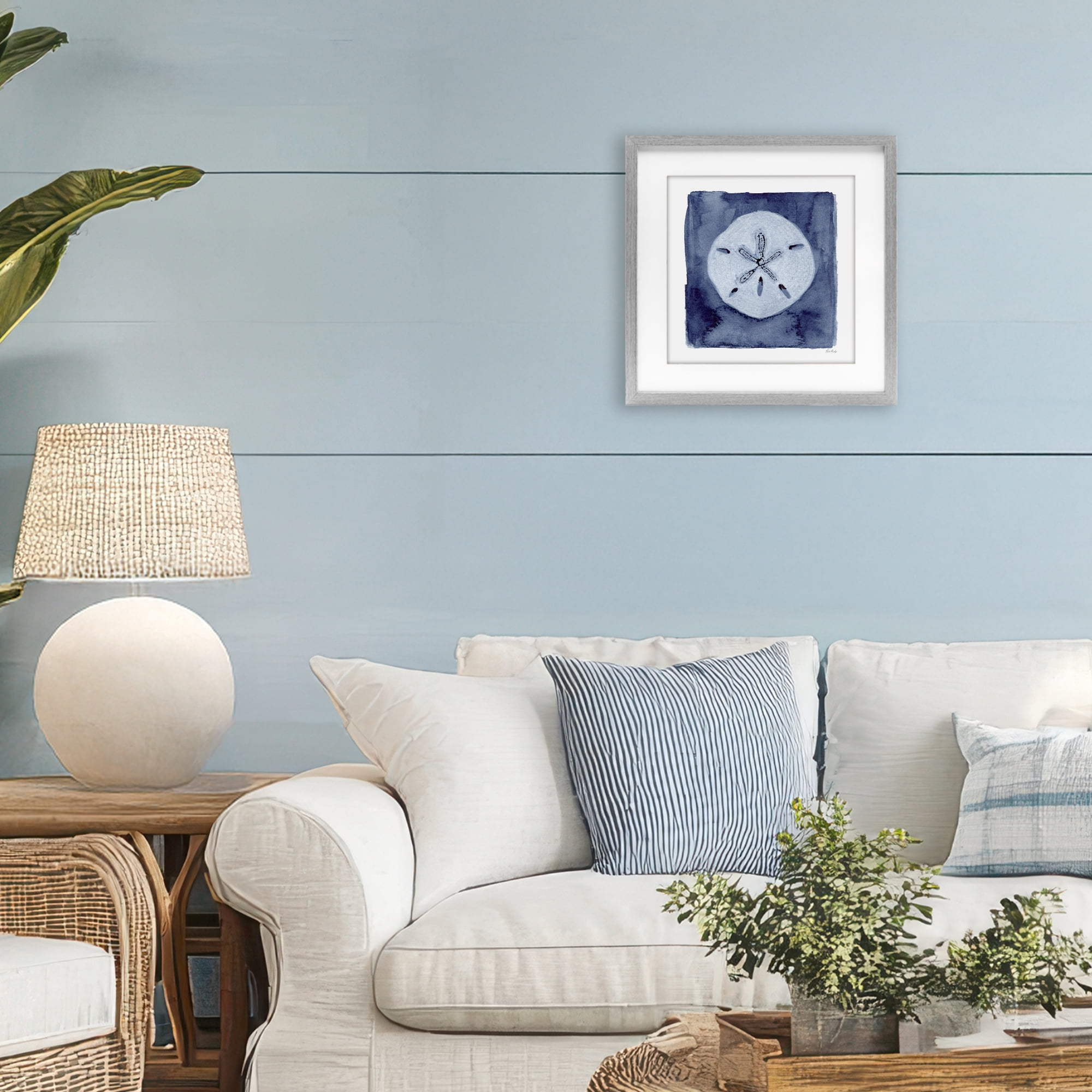 Stupell Industries White Sand Dollar on Indigo Gray Framed Print Under Glass, design by Patti Bishop