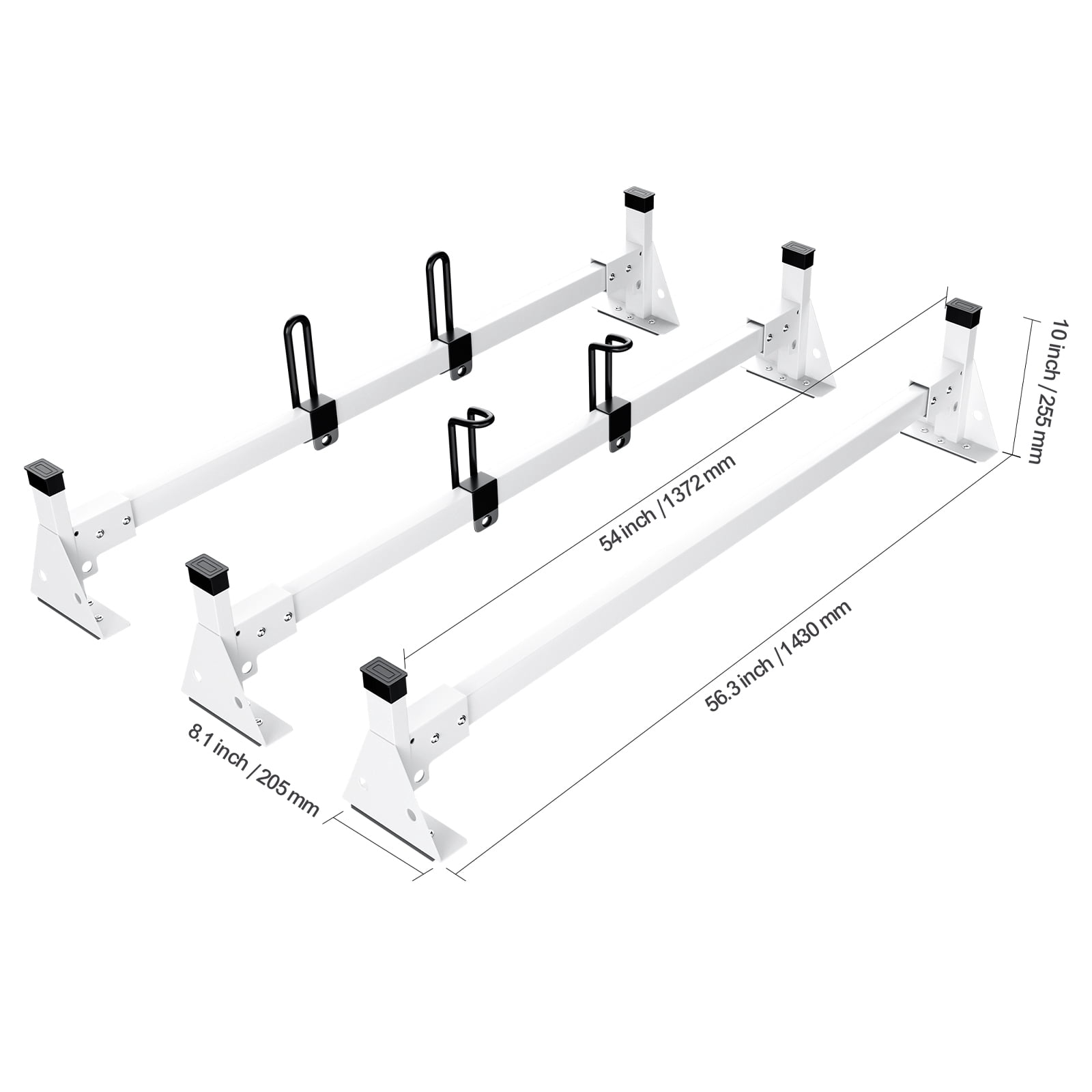 VEVOR Trailer Ladder Rack, 54" 3 Crossbars Ladder Roof Rack, Heavy-duty Steel Van Roof Ladder Rack, 800 lbs Capacity Van Ladder Rack with Straps, Fit for Ford Transit 150, 250, 350, 2015-2022