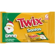 TWIX Caramel Singles Size Cookie Bar Christmas Candy Santas, 1.06-Ounce Bars 6-Count Pack