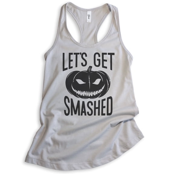 Let's Get Smashed Tank Top, Ladies Racerback Tank Top, Halloween Tank, Pumpkin Tank, Silver Gray, Medium