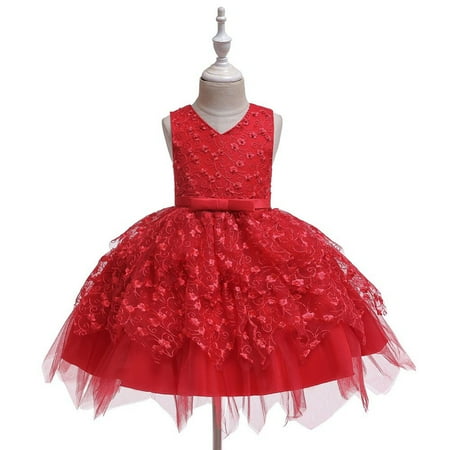

Toddler Baby Girls Wedding Pageant Dress Tulle Dress Sleeveless Flower Princess Sequin Party Dress Bowknot Lace Tulle Tutu Dress