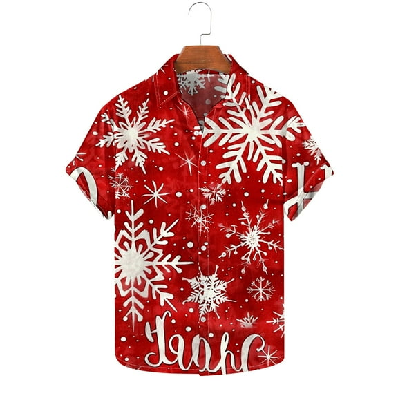 cllios Christmas Vacation Hawaiian Shirts for Men,Mens Casual Button Down Short Sleeve Hawaiian Shirt Christmas Snowflakes Printed Holiday Party Aloha Shirts