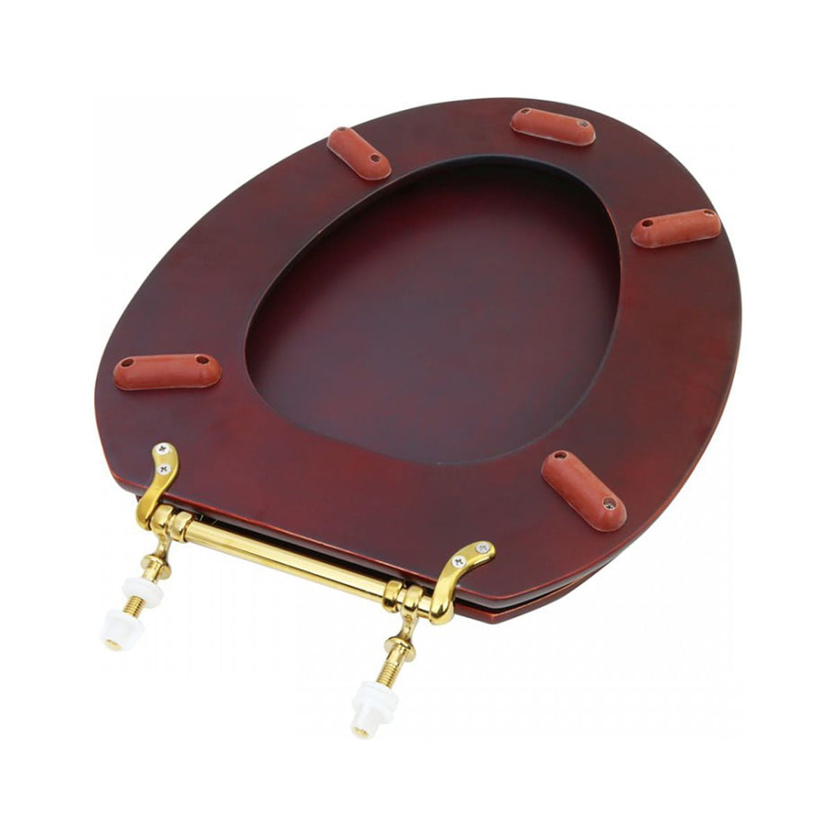 Renovators Supply Cherry Finish Wooden Elongated Toilet Seat 17.63"x14.5" w/Brass PVD Hinges & Stabilizers