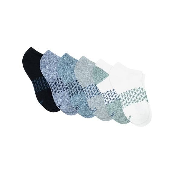 Hanes Absolute Active Boys' No-Show Socks Pack, 6-Pack, Heel Shield Tab, Moisture-Wicking Black/Grey/White L
