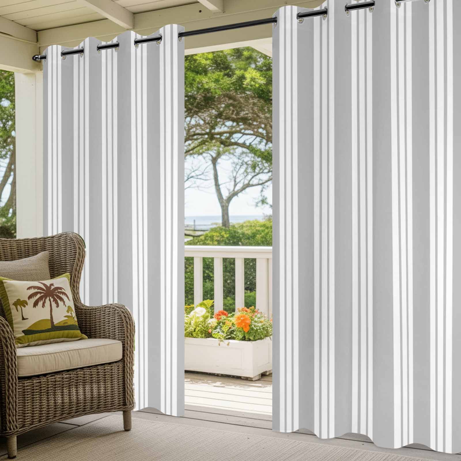 Grey Striped Outdoor Curtains for Patio, Modern Classic Stripes Rustic Country Farmhouse Sunshade Privacy Drapes Grommet Waterproof Outside Curtains for Porch/Cabana/Balcony 54"x 108", 1 Panel
