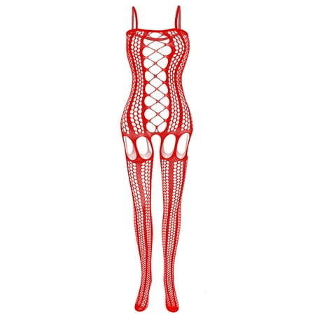 Fesfesfes Sexy Womens Lingerie Fishnet Jumpsuit Open Crotch Seamless Bodysuit Ladies Mesh Netting Stockings Hollow Out Babydoll Sleepwear Clearance Under $10