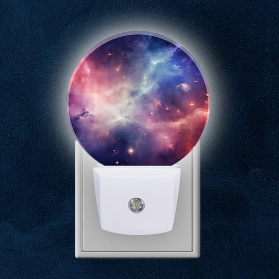 Night Light Plug into Wall,Dusk to Dawn Sensor Auto-On/Off for Bathroom, Hallway,Kids Room-Beautiful Nebula In Space With Vibrant Red And Purple